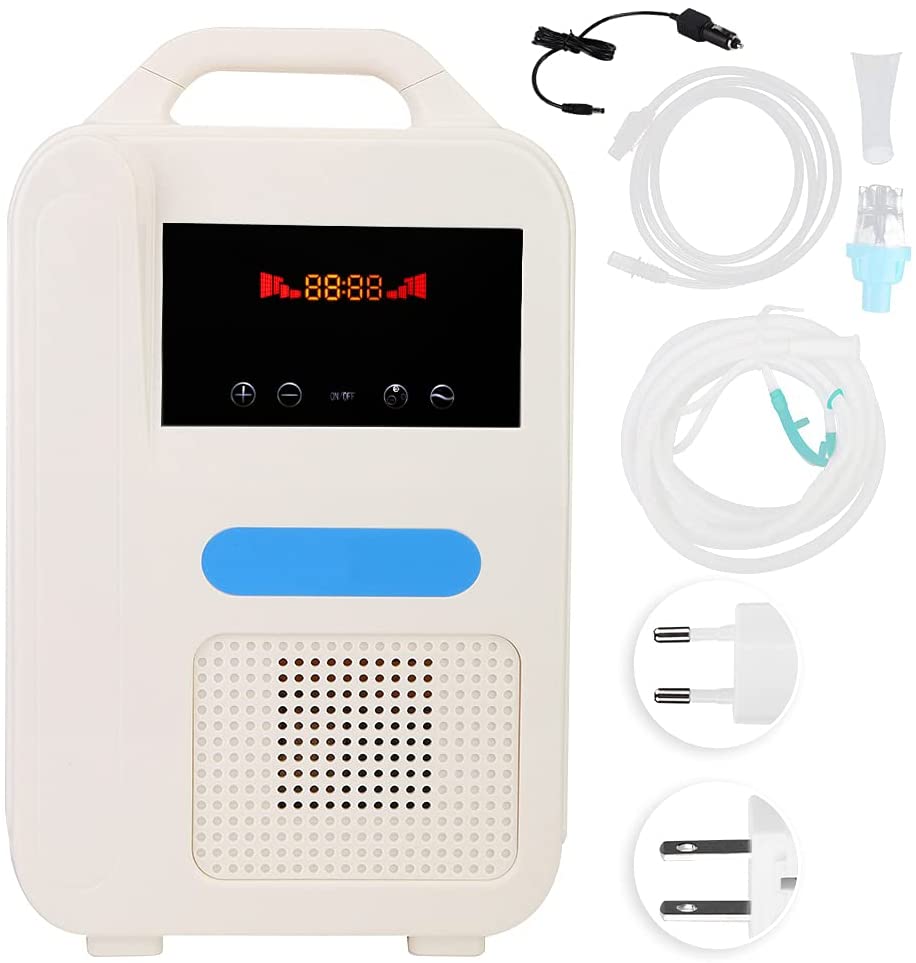 Portable Oxygen Concentrator, Negative Ion Atomization Oxygen Generator Machine with Vehicle
Power Cord, Household Large Capacity Breathing Machine Instrument - Oxygen for Two Persons 1L/min