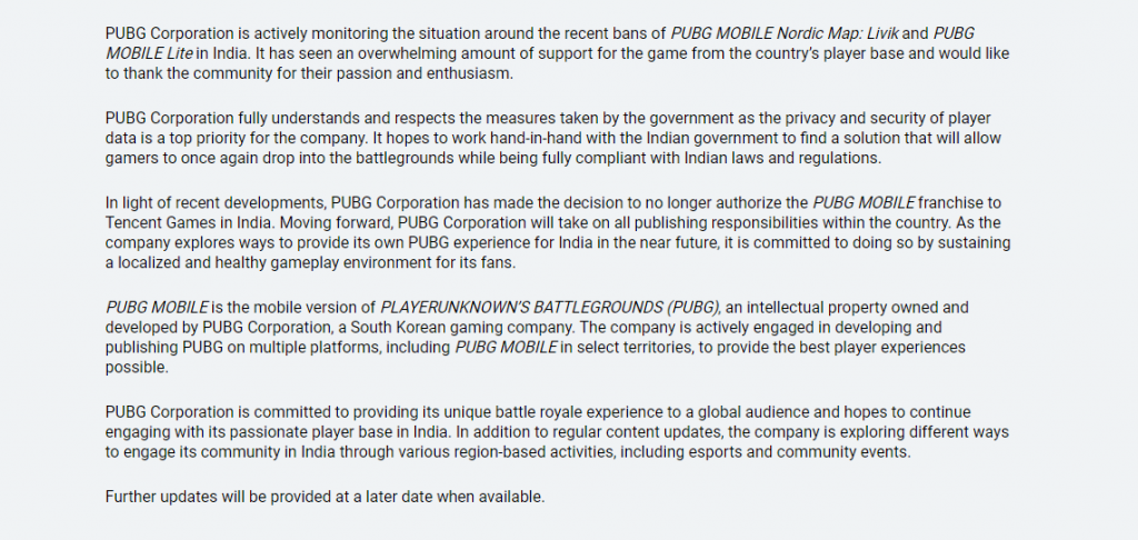 Official statement from PUBG Mobile about PBG Un-Ban